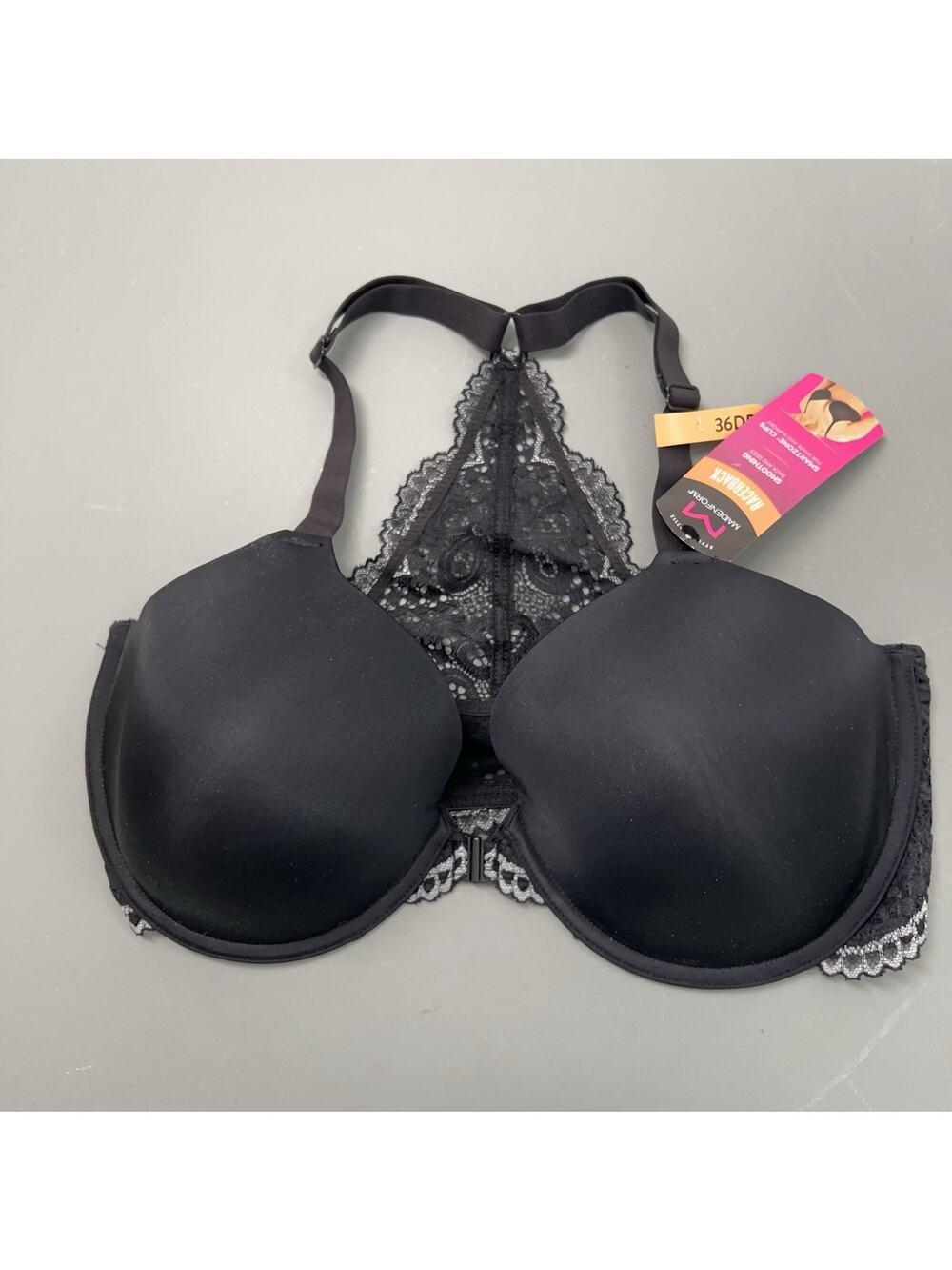 Maidenform Racerback Smoothing Underwire Bra Style 07112 Size 36 DD Black NWT